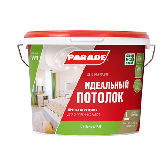 Краска акриловая для потолка PARADE W1 Идеальный потолок Белая матовая 5 л