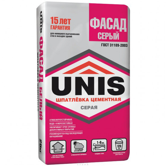 Шпаклевка Юнис Фасад серый 25кг