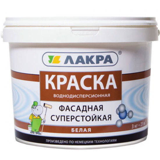 Краска акриловая фасадная Лакра суперстойкая Белая 3 кг