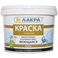 Краска латексная моющаяся Лакра Белая 3 кг Краска латексная моющаяся Лакра Белая 3 кг